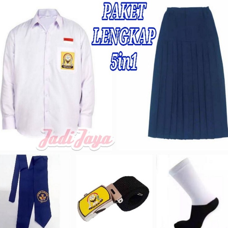 Setelan Seragam BiruPutih SMP Rok Panjang Baju Panjang