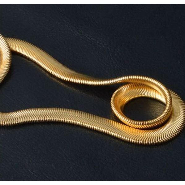 Kalung Titanium Gepeng Jumbo Lebar 3 mm Gold Perak Baja Putih Pria dan Wanita