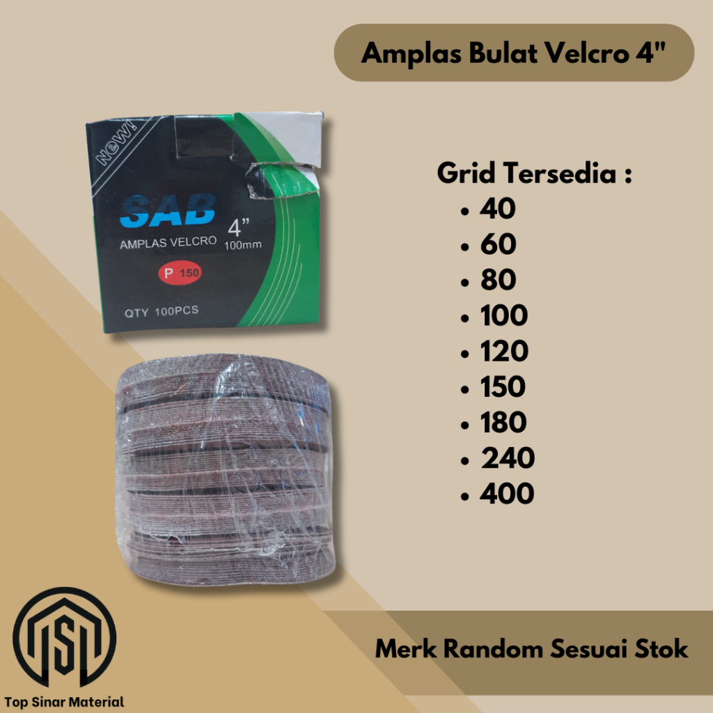 100 lembar Amplas Bulat Velcro 4 Inch Amplas Bulat Tempel 1 Pak Grid 400 Halus
