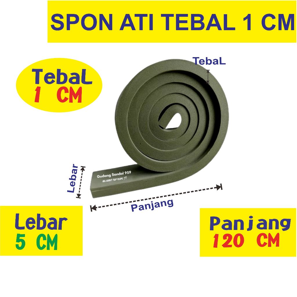 ( LIMBAH ) SPON ATI / BUSA ATI / SPON EVA TEBAL 1 CM WARNA HIJAU ARMY UKURAN 5 CM X 120 CM BENTUK PO