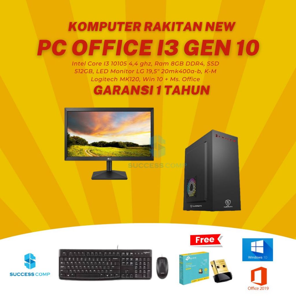 PAKET PC RAKITAN INTEL CORE I3 GEN 10 DDR4 8GB SSD 512GB