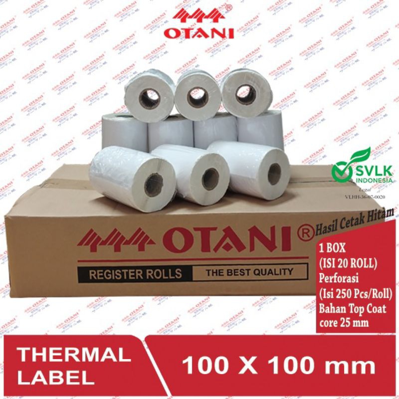 

Thermal Label Otani 100x100 mm - Core 25 mm Perforasi (Isi 250 Pcs/Roll)