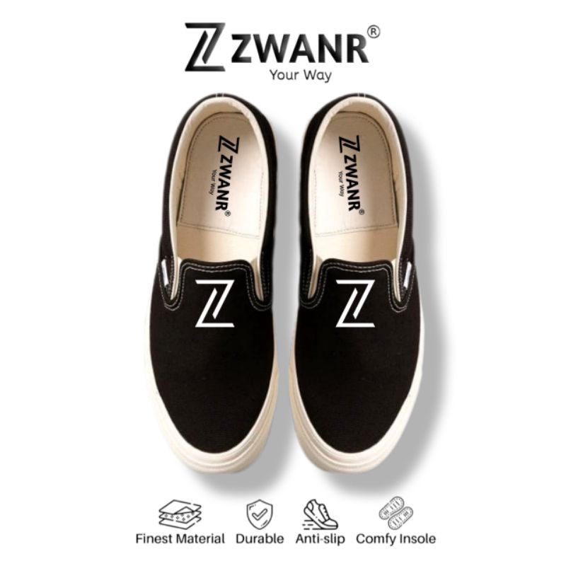 Zwanr - Zets Black | Sepatu Slip On | Sepatu | Snikers | Sepatu Pria Wanita