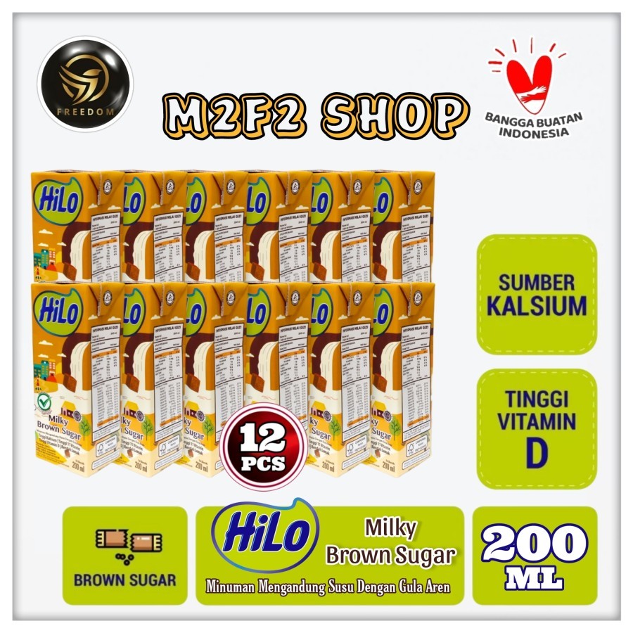 Susu HiLo Milky Brown Sugar | Susu Gula Aren Kotak UHT - 200 ml (Kemasan 12 Pcs)