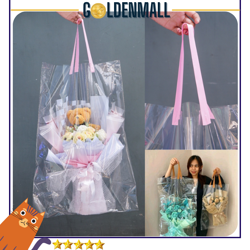 

Tas Plastik Buket Transparant Plastik Bucket Handle Pita 25