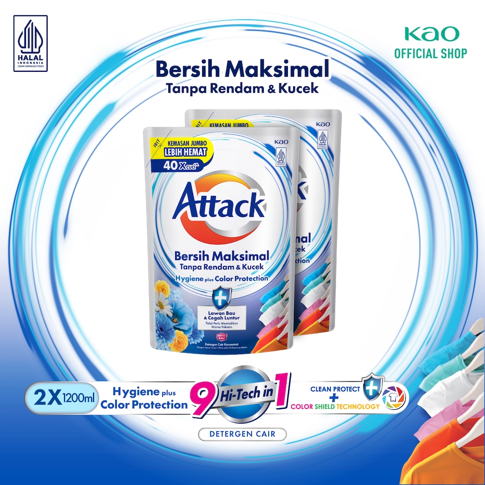 Attack Hygiene Plus Deterjen Cair Semua Mesin Cuci 1200 mL Twin Pack