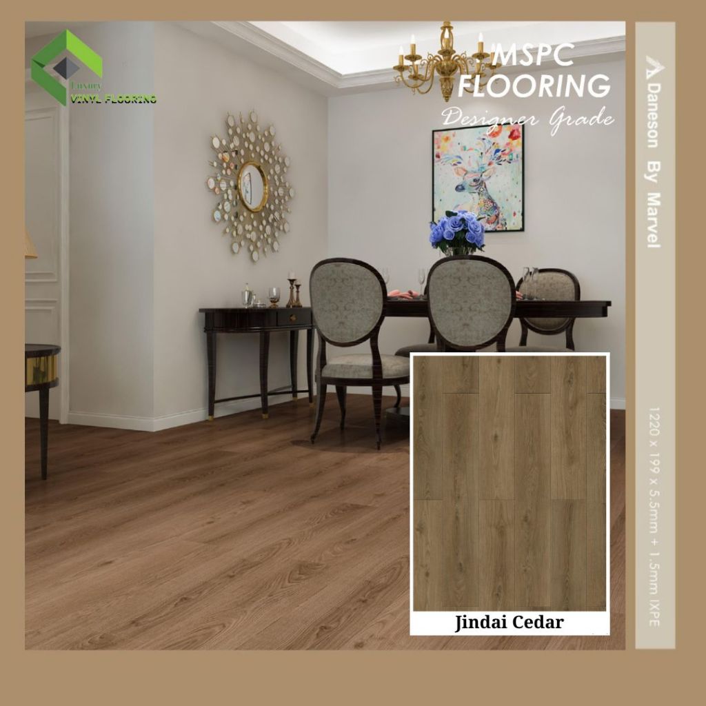 lantai Spc Daneson - Jindai Cedar tebal 7mm + foam uk. 19,9cm x 1,22m