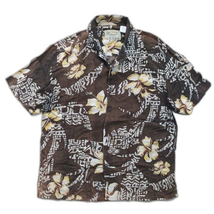 kemeja vintage Island Fever hawaiian floral open collar shirt
