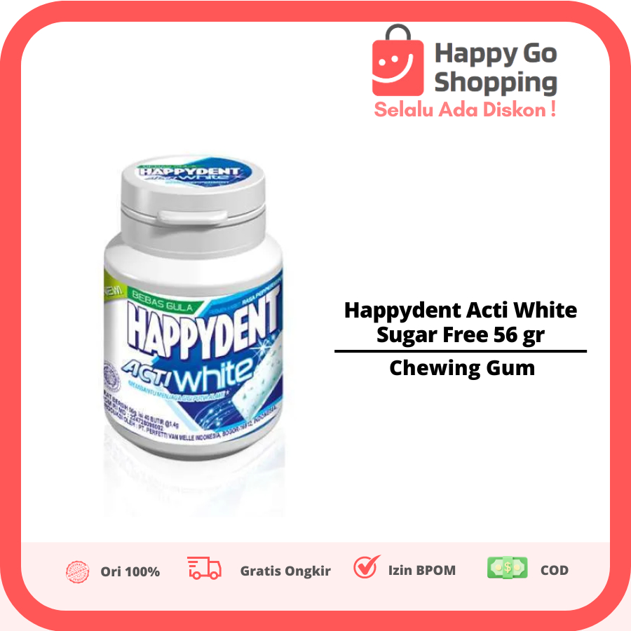 

Happydent Acti White Sugar Free 56 gr - Permen Karet Mint Bebas Gula