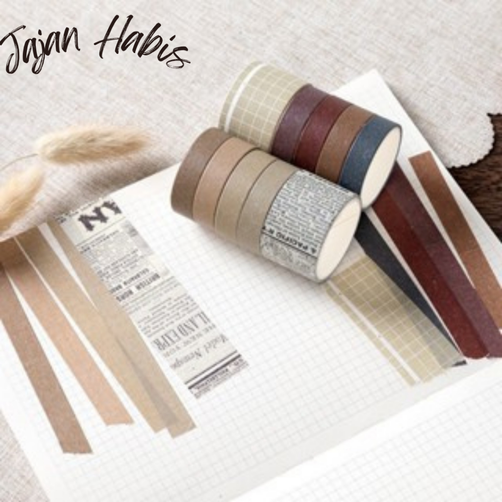 

JABIS Masking Tape Set 10Pcs Essential Collection Basic Pattern Isi 10 Selotip Bahan Kertas Washi Tape Warna Warni DIY Scrapbook Journal Kotak Box Aeshtetic
