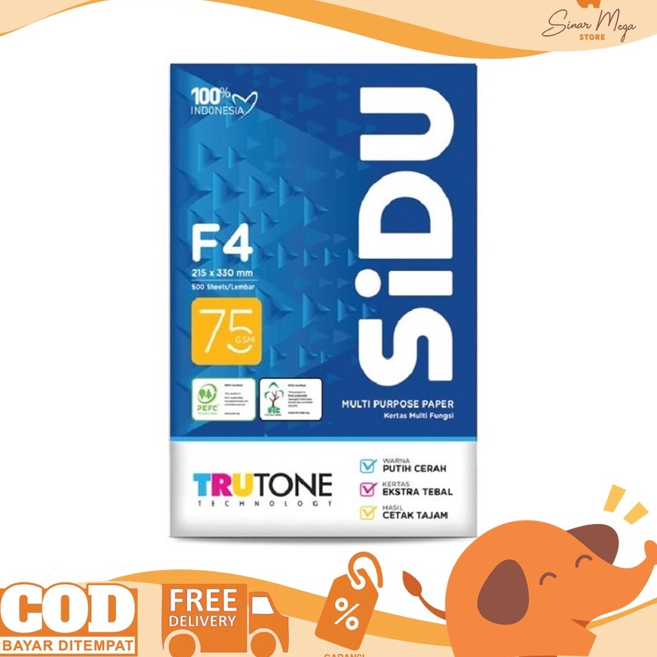 

SIDU Sinar Dunia Kes Print HVS F4 Folio 75Gsm Fotocopy Murah Berkualitas