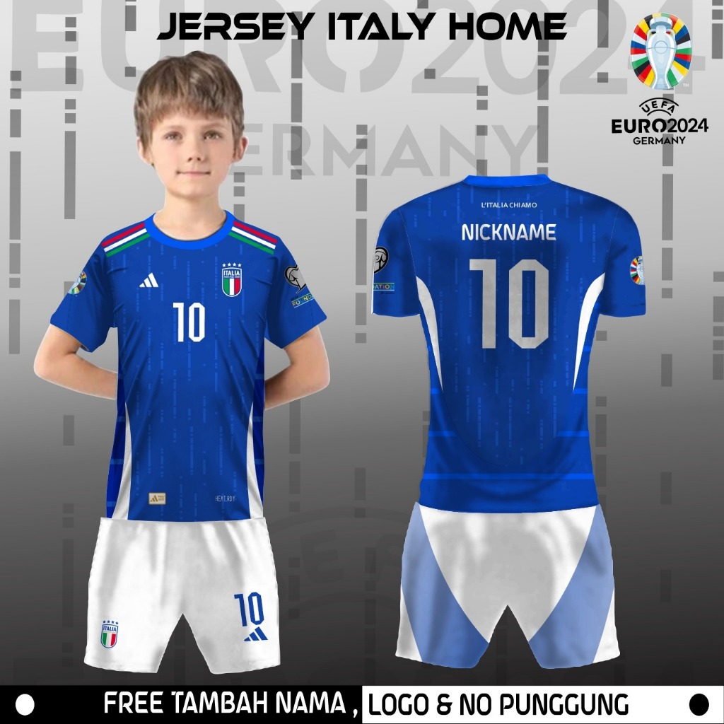 Setelan celana Jersey football anak kaos bola timnas itali baju piala eropa jerman 2024
