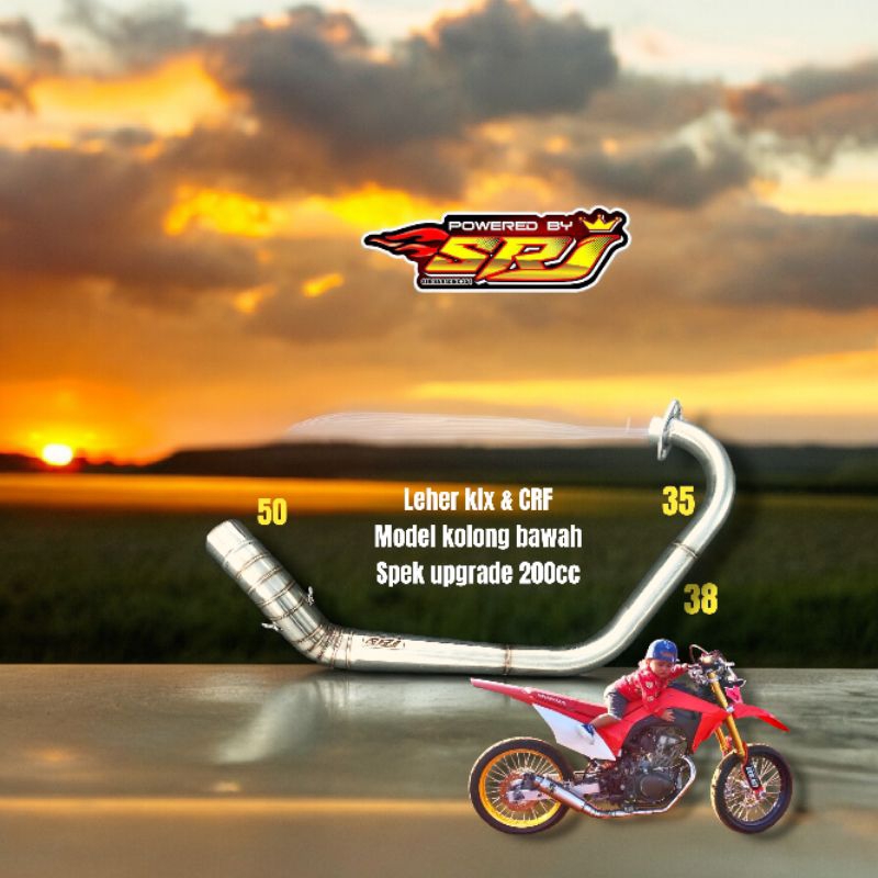 leher knalpot srj racing pnp CRF klx kolong bawah spek Upgrade 200cc pipa 35 38 inlet 50 mm