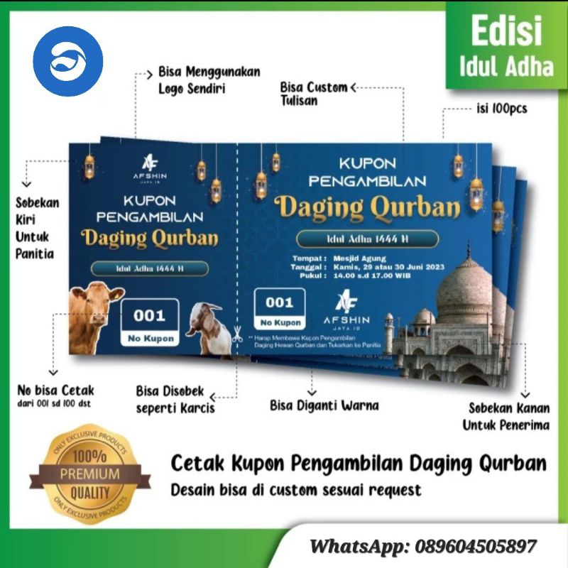 Cetak Kupon Pengambilan Daging Hewan Kurban Isi 100