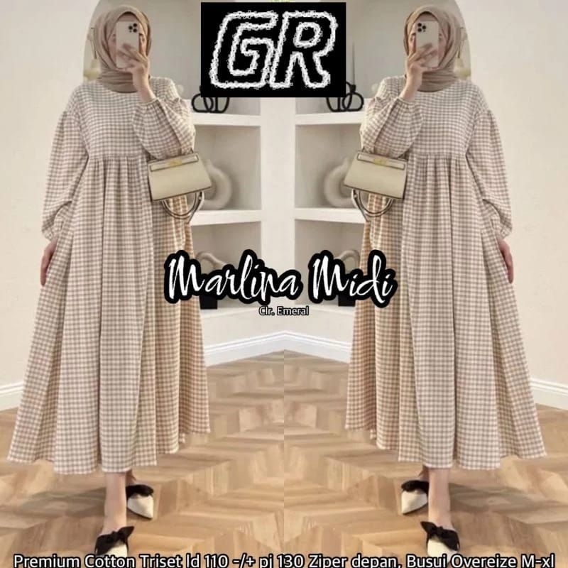 MARLINA MIDI WANITA // BARANG READY // BAHAN PREMIUM COTTON TRISET