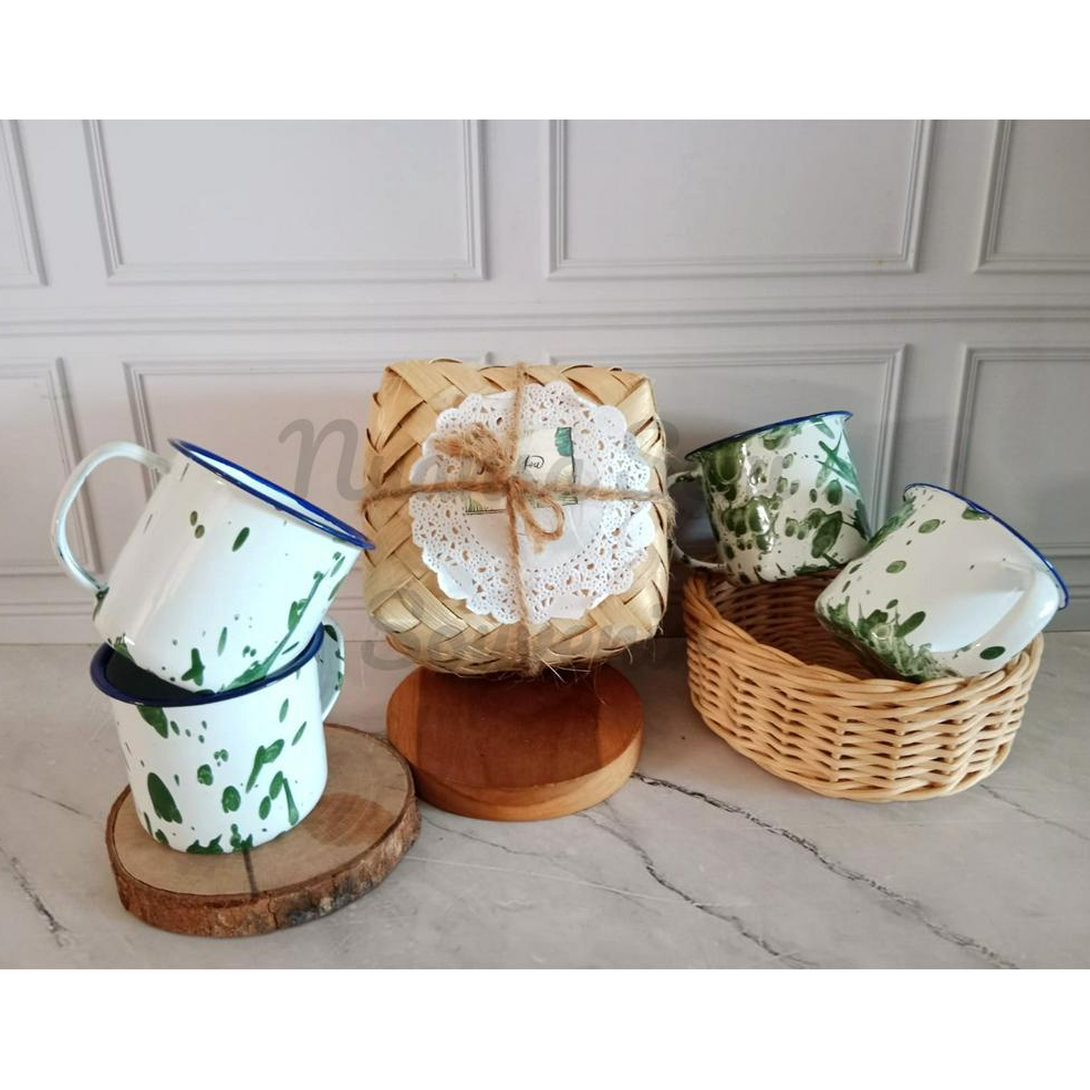 Souvenir Gelas Mug Enamel Blirik 6cm Cangkir Kopi Kaleng Jadul Tumbler Motif Vintage
