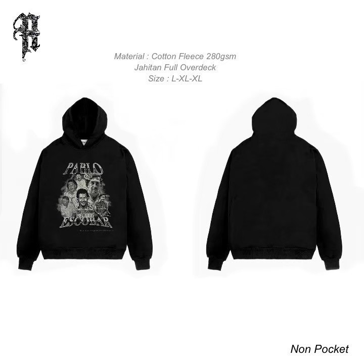 Jaket Pullover PABLO ESCOBAR Black - Sweater hoodie cotton fleece grm 280