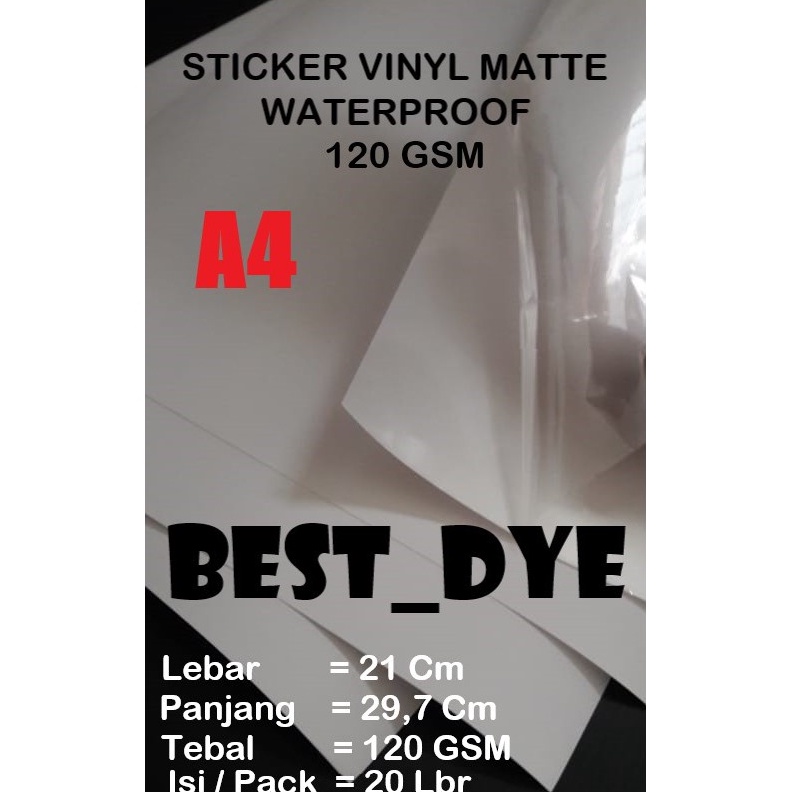 

Sticker Vinyl MATTE Inkjet WATERPROOF 12 GSM A4 21 x 297 CM 2 Lembar