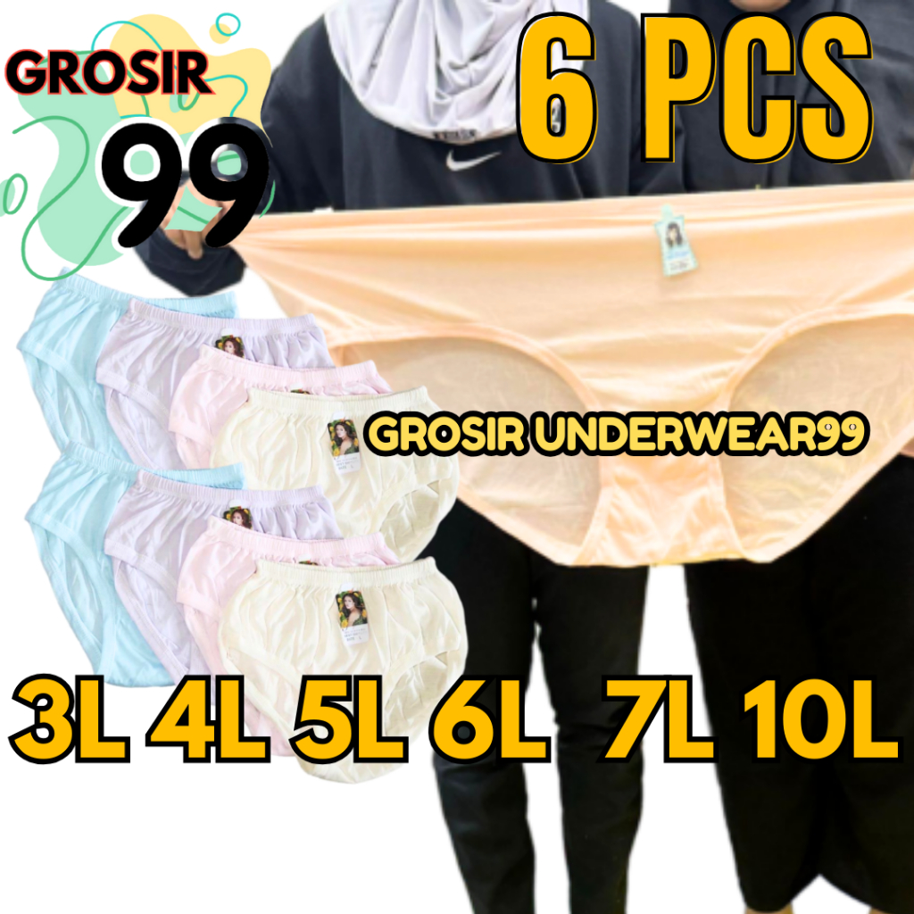 6 PCS SUPER JUMBO Celana Dalam Wanita Jumbo Big Size Polos Katun CD Ibu Hamil Jumbo CD Wanita Dewasa