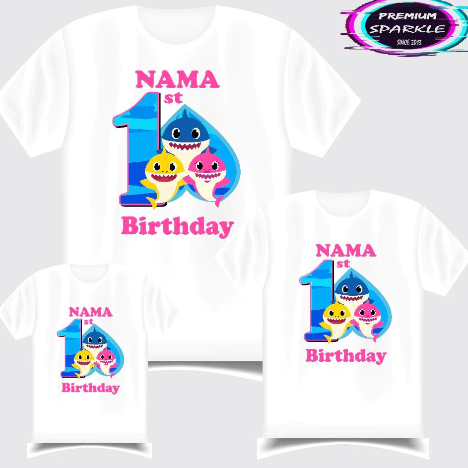 Sentuhan Personal Kaos ulang tahun couple family anak dan dewasa Nama Baby Shark  Kystore