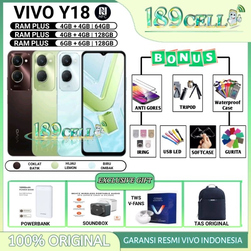 VIVO Y18 RAM 6/128 GB | VIVO Y 18 RAM 4/128 GB | VIVO Y18 RAM 4/64 GB GARANSI RESMI VIVO INDONESIA