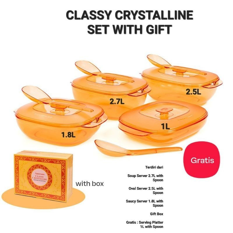 ORIGINAL TUPPERWARE WADAH PRASMANAN KRISTAL CLASSY CRYSTALLINE SET WITH GIFT/  LOTUS SERVING COLLECT