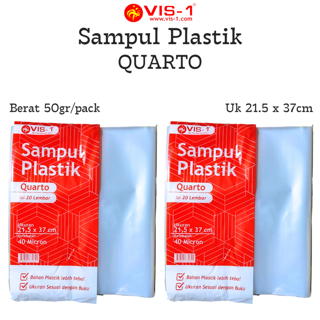 

Sampul Plastik Quarto VIS-1@20 Lembar 1Pack / Sampul Plastik Buku Tulis
