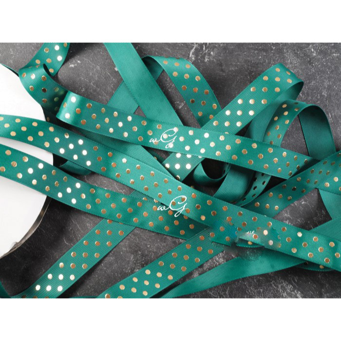 

Pita Grossgrain - Polkadot Emas ; Lebar 2.5cm - Warna Hijau Tua