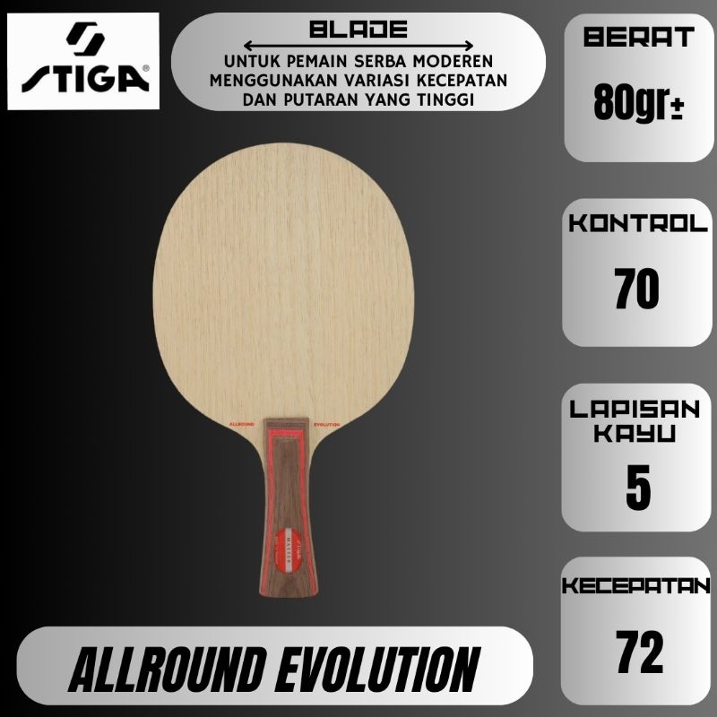 STIGA Allround Evolution - Kayu Blade Pingpong Original ITTF JTTAA