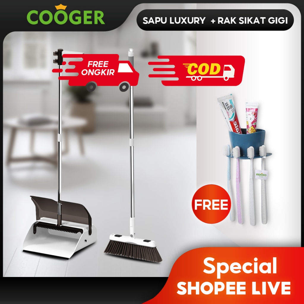 [LIVE COOGER] COOGER Sapu Dan Pengki Set Sapu 2IN1 Luxury Broom Set Sapu Pembersih Lantai Dilengkapi