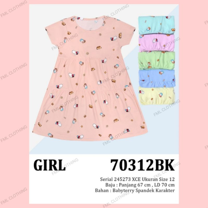 Lemone Girls 70312BK / Dress Anak Perempuan Bahan Babyterry Spandek Motif