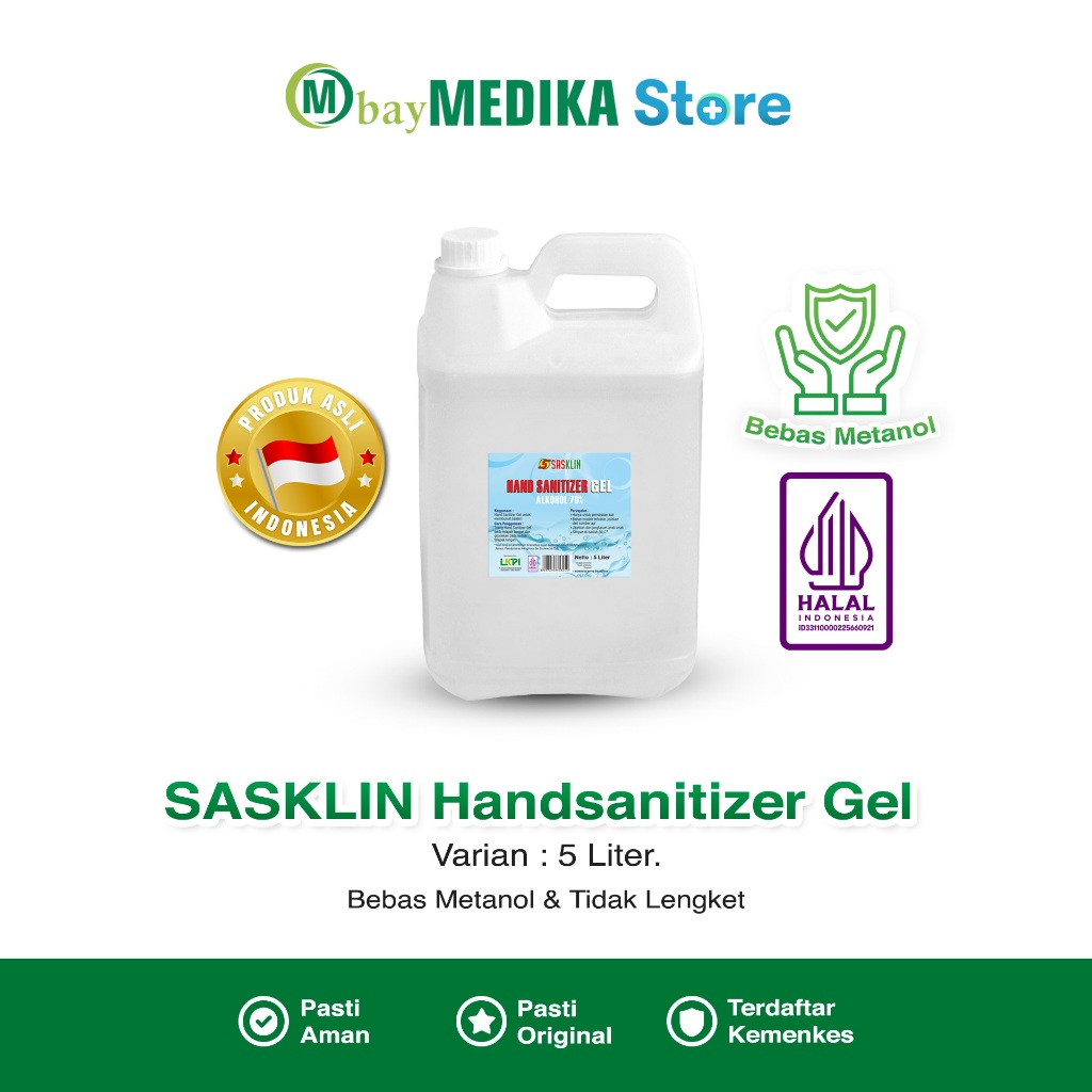 REFILL SASKLIN Gel 5 Liter HAND SANITIZER CAIR ANTISEPTIC 70% Tidak Lengket