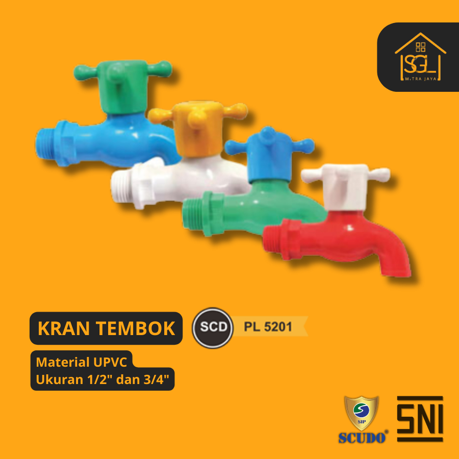 Keran Air Tembok Kran Engkol Taman SCUDO plastik PVC 1/2 Inch 0,5 inci Baling-baling SCD PL-5201 Kua