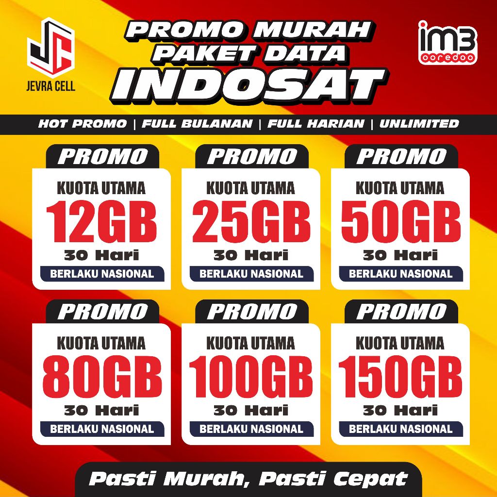 (PROMO) PROSES CEPAT PAKET DATA INDOSAT UNLIMITED FULL 100GB || 50GB || 44GB|| 28GB || 20GB ||10GB