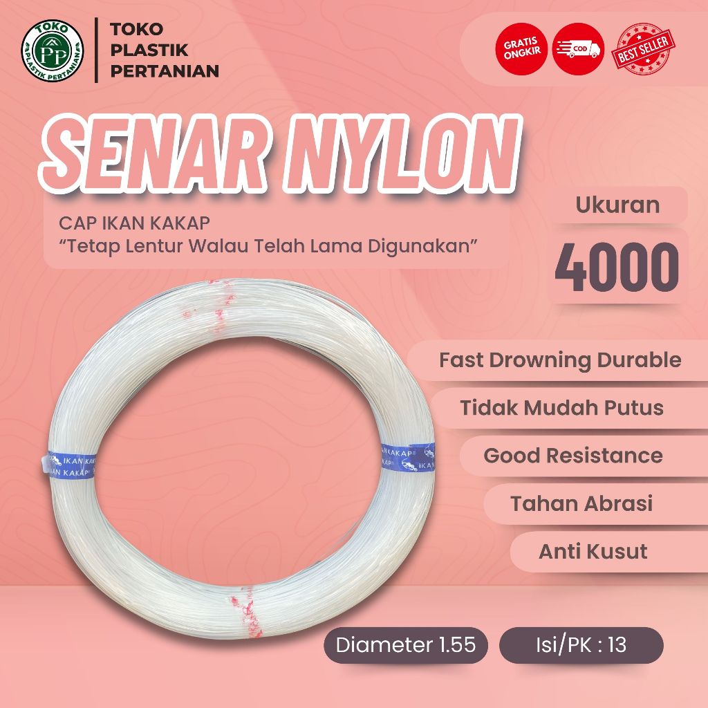 Senar Cap Ikan Kakap  Ukuran 4000 (130)  per Roll /Tali Senar Pancing / Senar Layangan