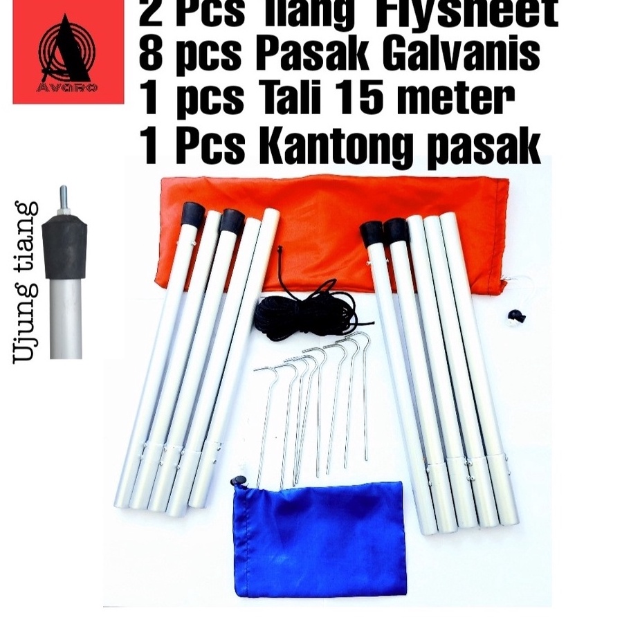 2 Pcs Tiang Flysheet  Tiang Tenda Tarptent  Pasak  Tali