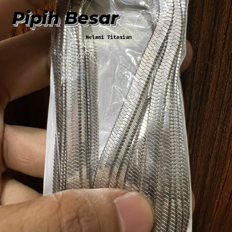 Kalung Titanium Model Belut Pipih Besar anti karat