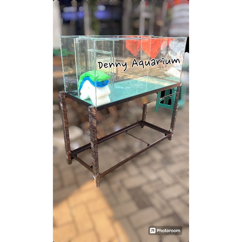 AQUARIUM KACA UKURAN 100x40x40cm FILTER SAMPING SET RAK DAN MEDIA FILTRASI
