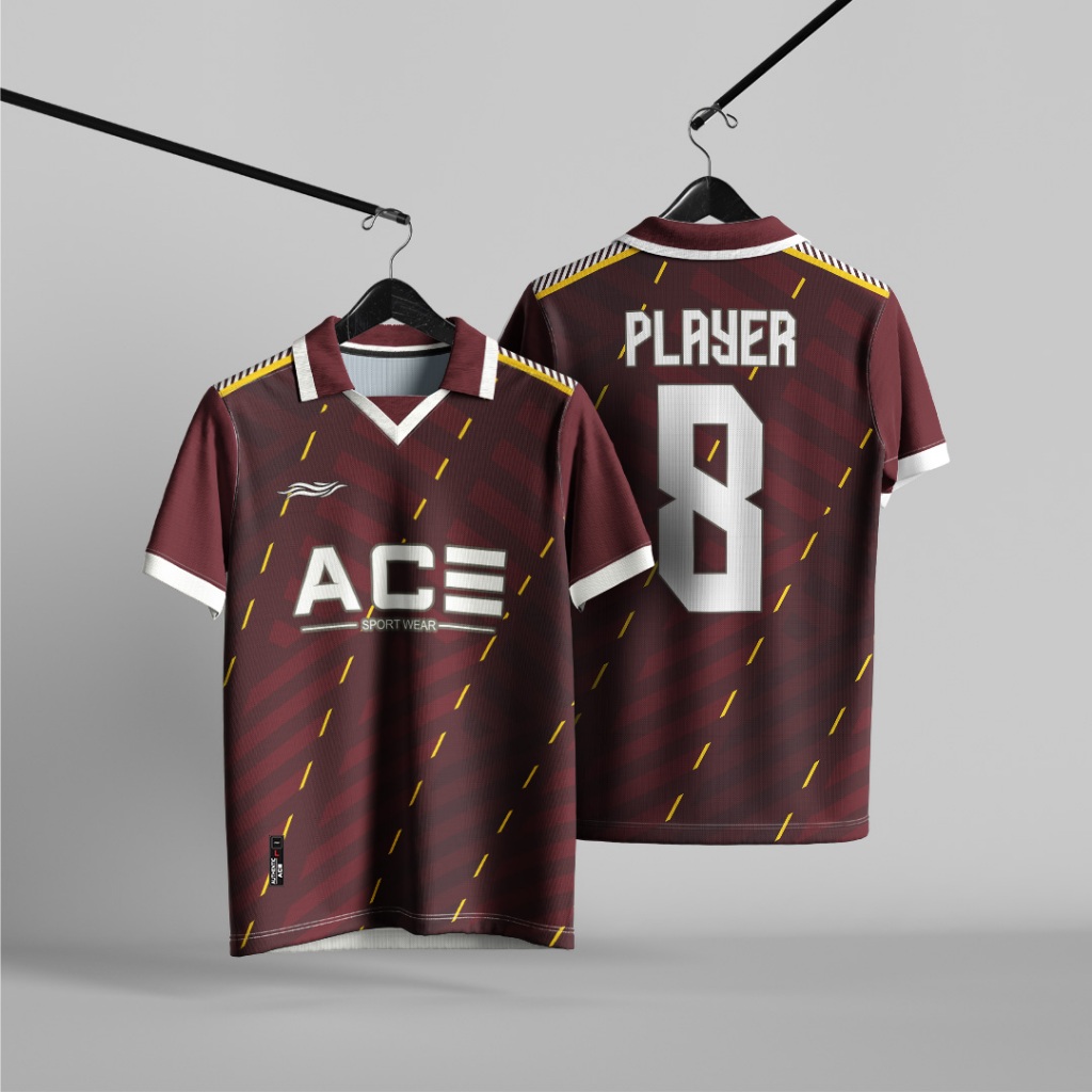 Jersey Futsal Bola Custom Full Print Merah Emas Jerset Setelan Free Nama Nomor Logo (Bisa Satuan)
