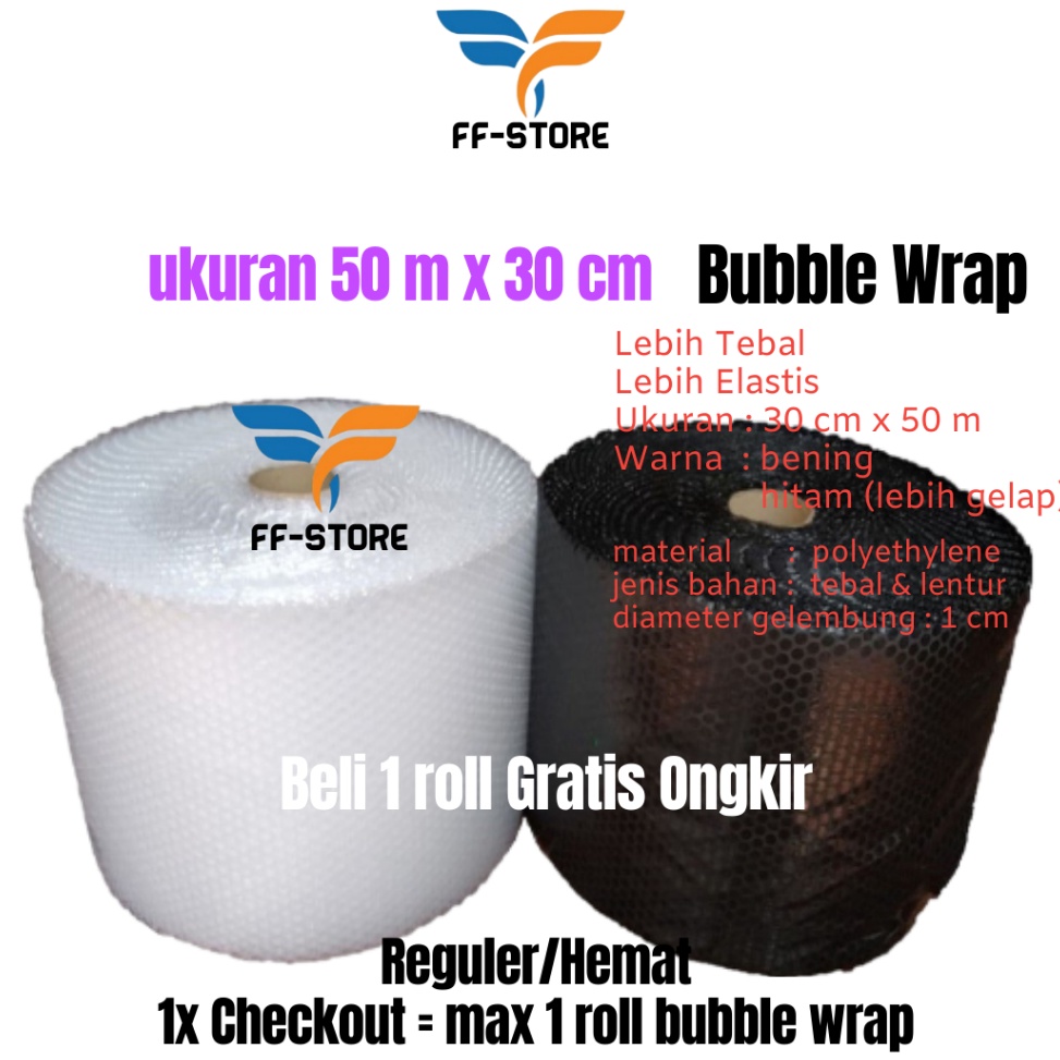 

High Quality 5Mx3CM Bubble Wrap Hitam Bening Roll 3 cm x 5 m Tebal Premium Ekonomis Murah Gosend Grab Bandung