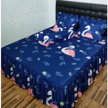Sprei Rumbai Lv biru King/Queen/Double/Single Bahan katun Free 2 sarung bantal 2 sarung guling