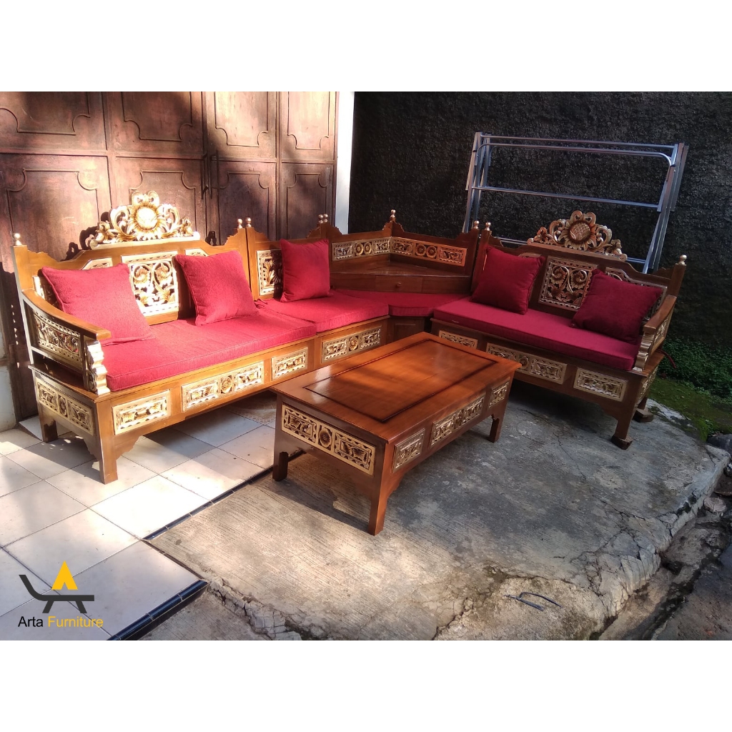 Meja Kursi Tamu Sudut Jati + Bantalan Jepara