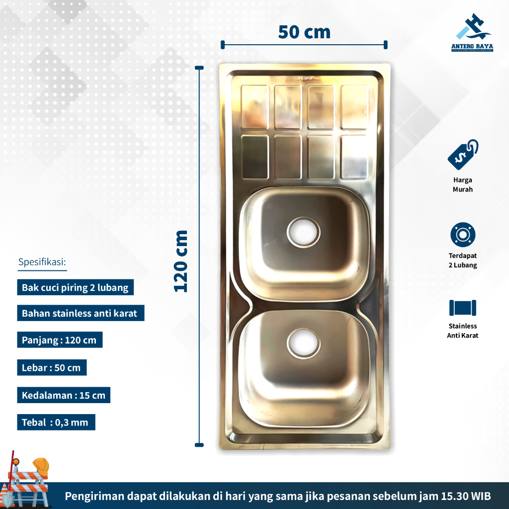 Wastafel Cuci Piring Stainless Bak Kitchen Sink 2 Lubang Metro M12050