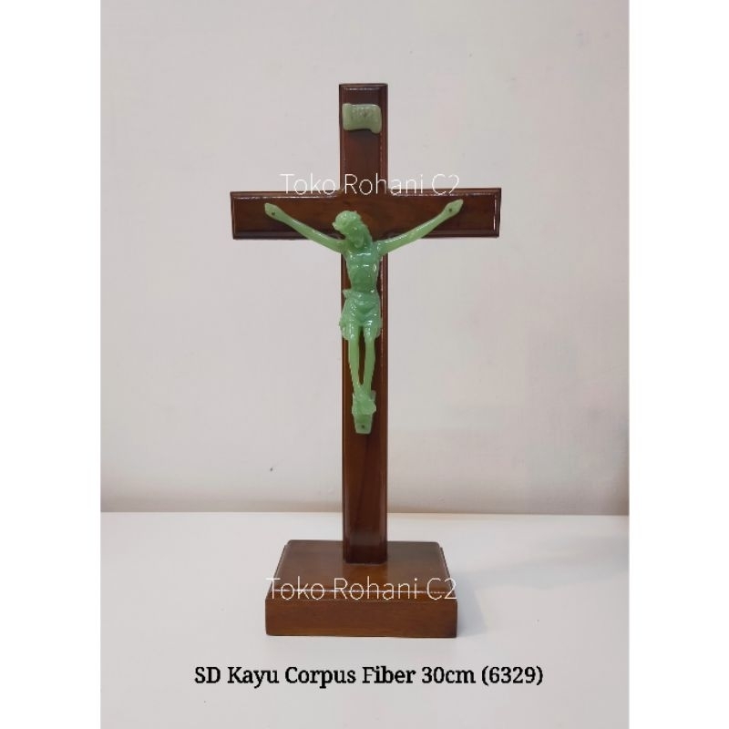 Salib Duduk Corpus Fosfor Fiber 30cm (6329) - SD Kayu Corpus Fosfor - Salib Meja 30cm - Salib Duduk 