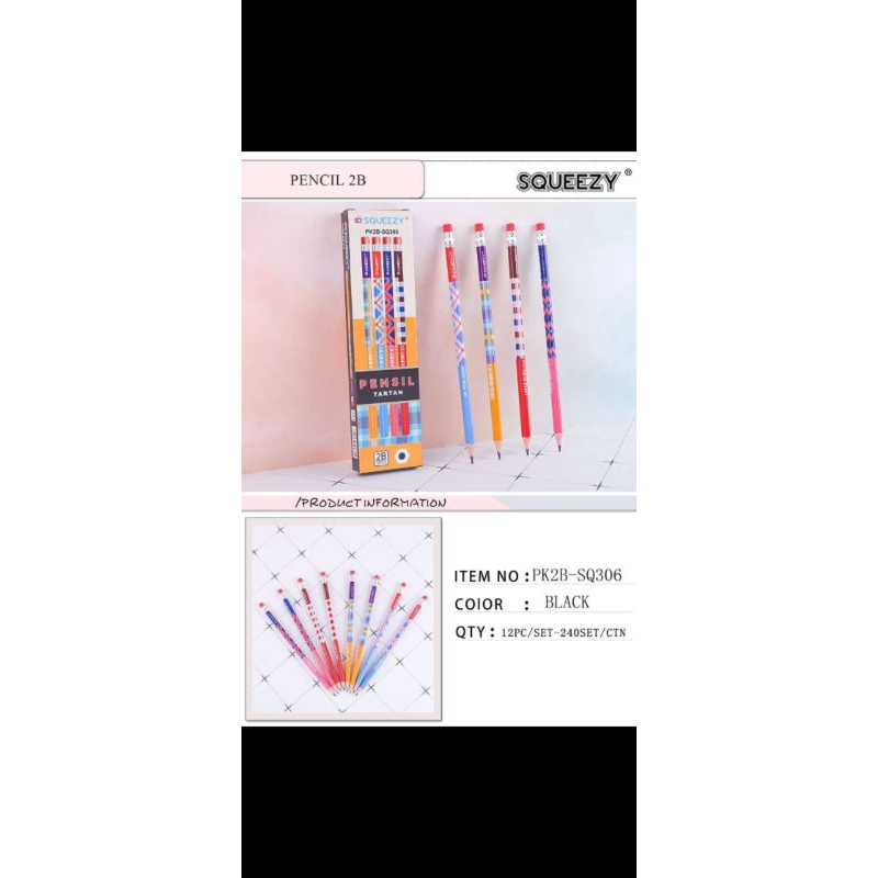 

pensil 2b squeezy motif tartan+penghapus