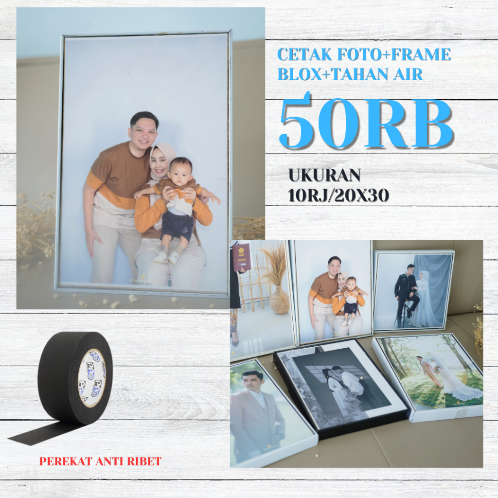 Cetak Foto + Bingkai Fiber Block Tebal 10rj 20x30cm Tinggal Tempel kualitas premium Tahan Air