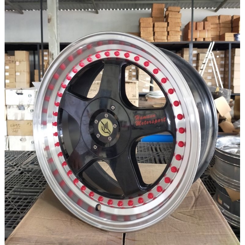 TVMO Velg mobil ring 17 belang OZ Hamman PG1 lubang 8 black machine lip (bekas display)