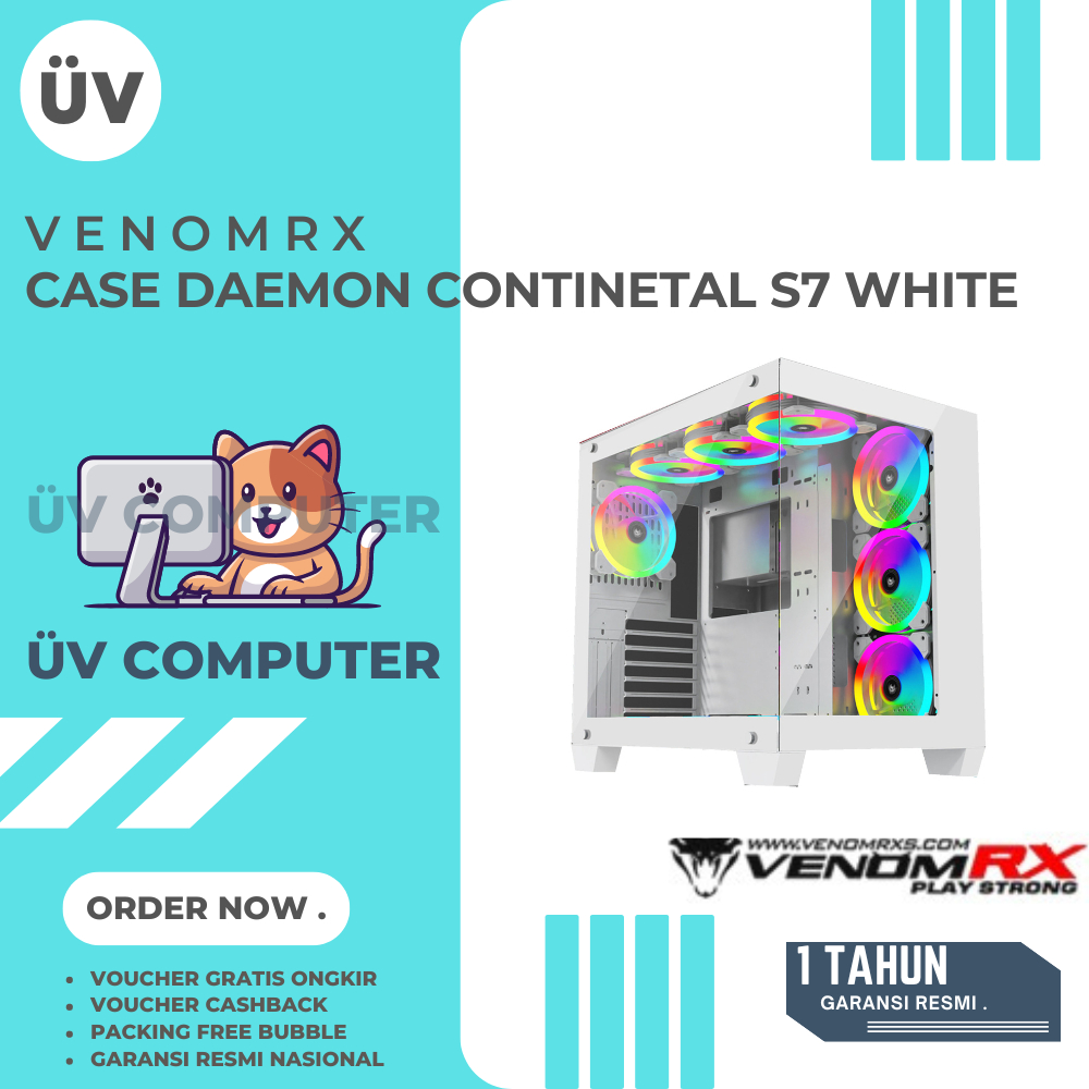 Casing PC Komputer Venom RX Daemon Continental S7 | Mid Tower | E-ATX  Case | Tanpa Fan White Putih