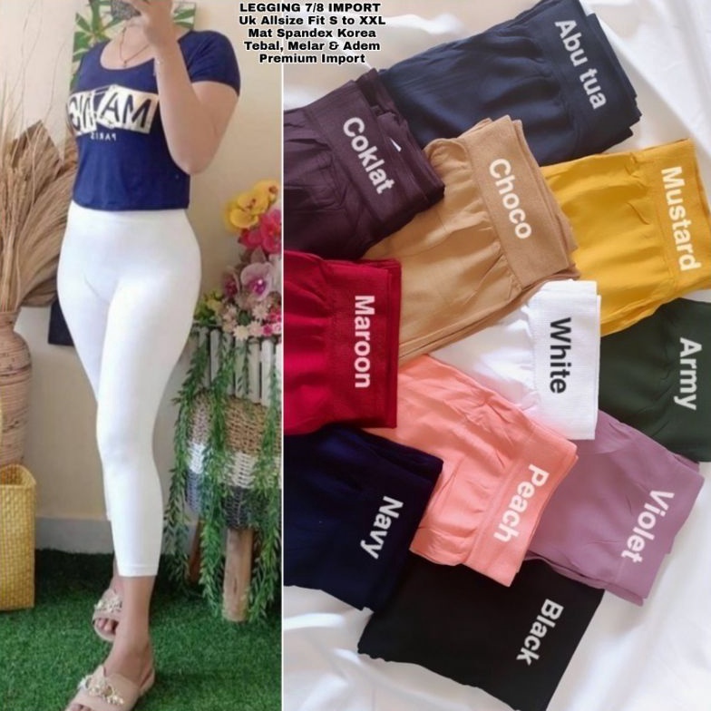 KODE T83N Celana Legging Hw Polos Tebal 78 Wanita Premium Fit SXXL Jumbo  Legging Polos Hitam Putih 