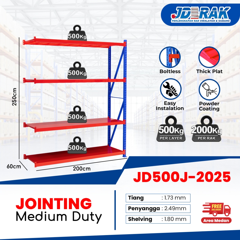 Rak Gudang Medan/Rak Besi Siku/Rak Siku Serbaguna/Rak Susun Serbaguna RAK STOK 500KG/Layer /JOINTING